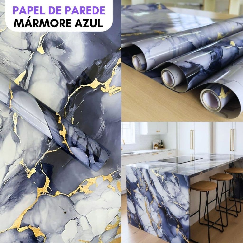 Papel de Parede Mármore Azul Produto Importado 5M Vinílico Autocolante 60cm À prova D'água