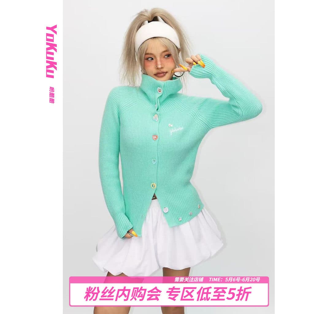 Yocool (lago emocional) nicho de primavera muitas basaminas cor Top feminino botão de malha Cardigan jaqueta feminina