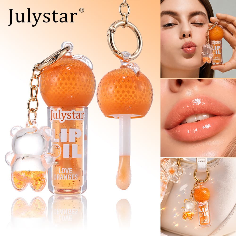 [XT] Óleo Labial Sabor Laranja Hidratante Reduz Linhas Boca Pouty Pingente Ursinho Fofo