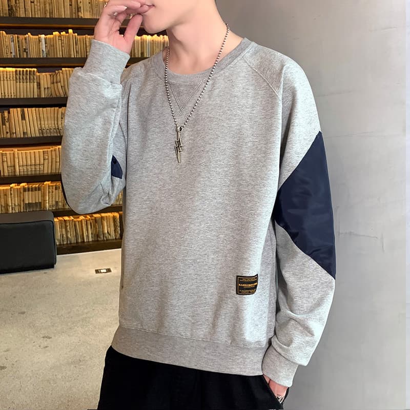 2024 novo estilo preto estilo Hong Kong ins na moda 2 manga longa Casual solto primavera outono moletom masculino sem ca