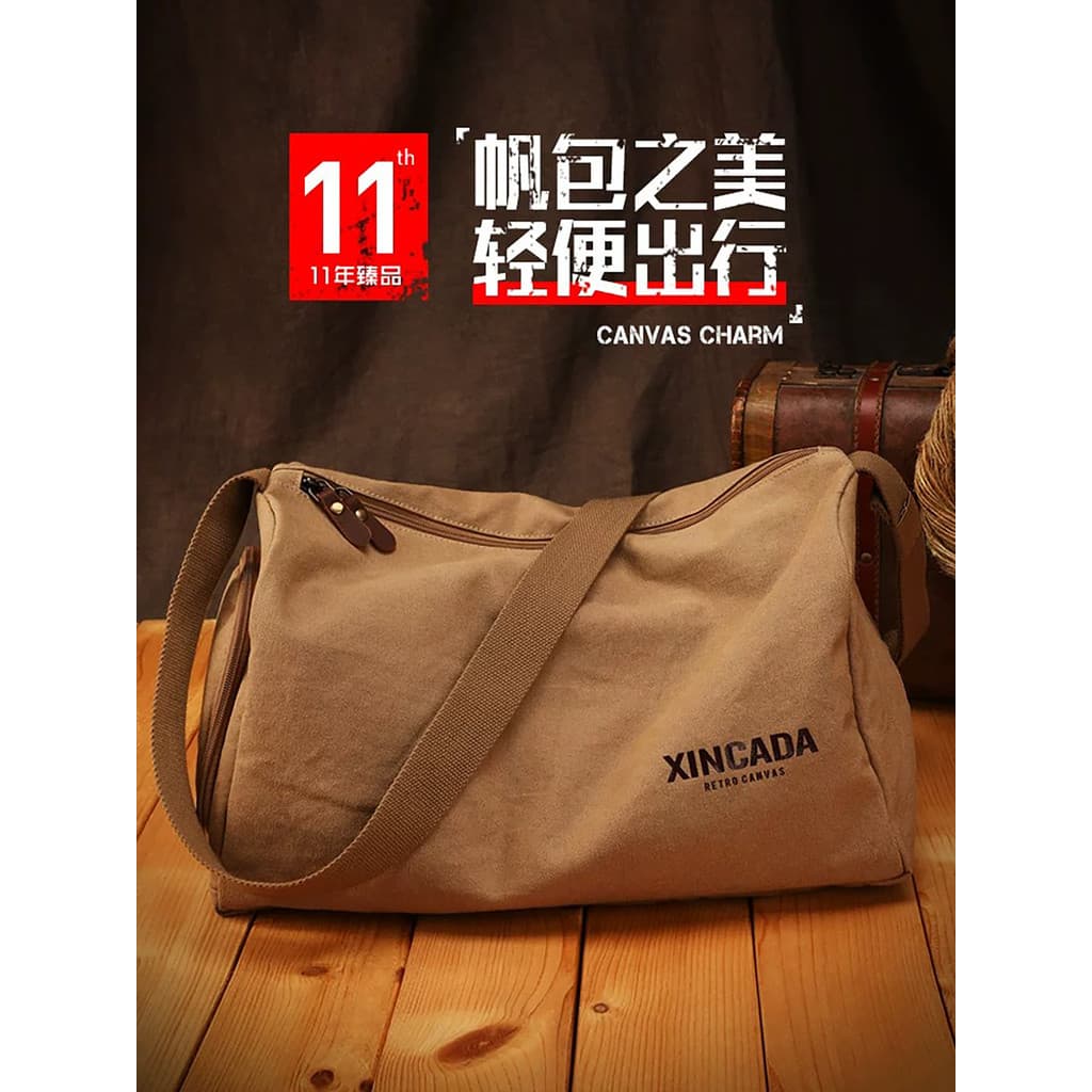 Bolsa mensageiro de lona retrô masculina, bolsa de ombro esportiva para academia, grande capacidade, viagem de negócios,