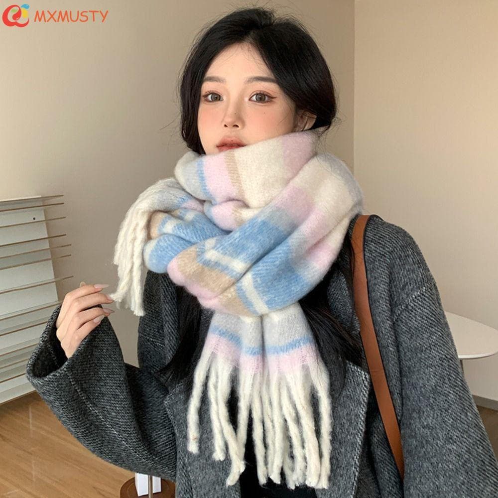 MXMUSTYZA Lenço Longo De Lã Com Borla , Lenços De Caxemira De Inverno Grossos À Prova De Frio , Xale Feminino Casual