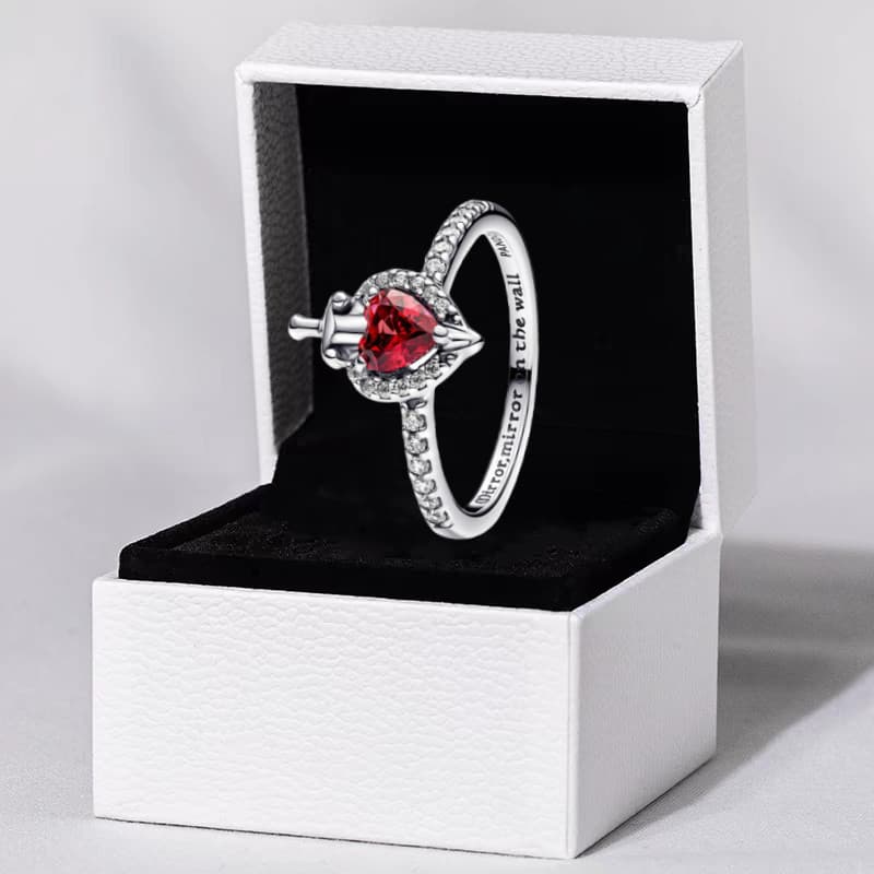 Disney vilão série rainha má vermelho amor senhoras anel S925 prata única luz luxo presente de aniversário para namorada