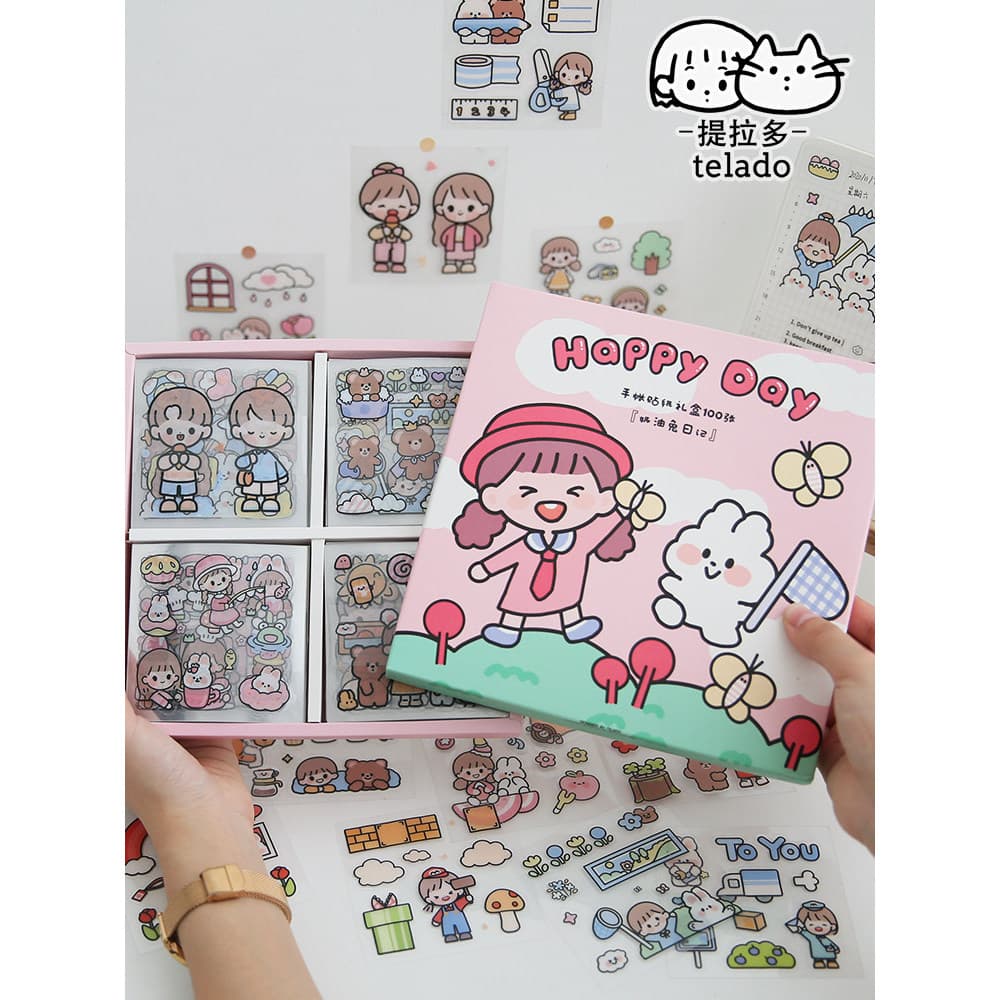 Manual do álbum de fotos DIY adesivo à prova dwaterproof água decorativo pequeno padrão conjunto 100 peças dos desenhos