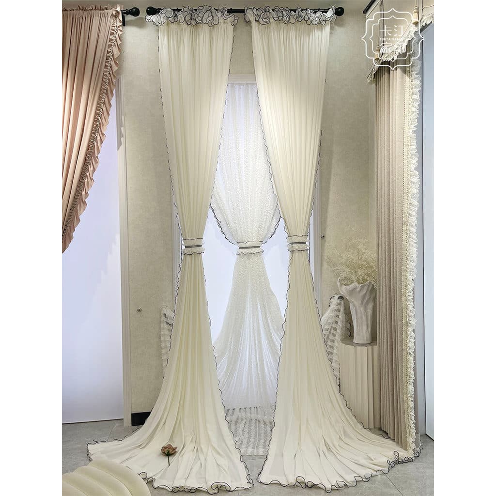 Luz francesa estilo luxo creme branco estilo creme transparente tela de janela impervo sala de estar sala de jantar estu