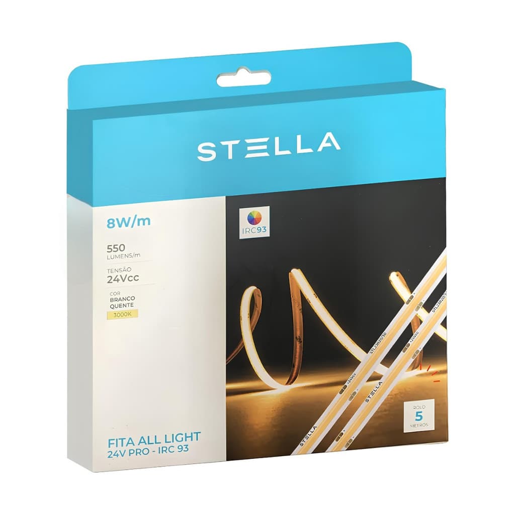 FITA ALL STELLA LIGHT LED PRO 24V 3000K 8W/M 5 METROS IRC 93 10MM IP20 STH20820/30