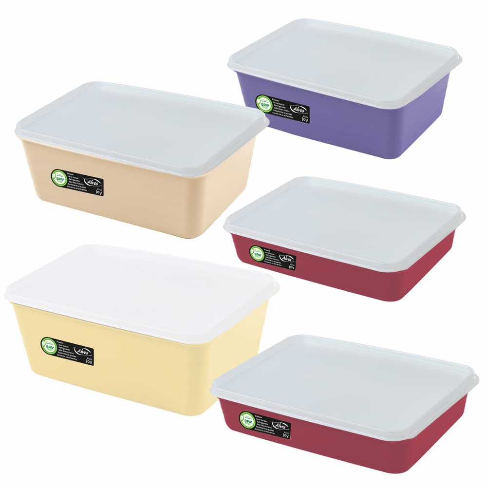 Kit com 5 Potes Herméticos Retangulares Coloridos- Alves Plastic