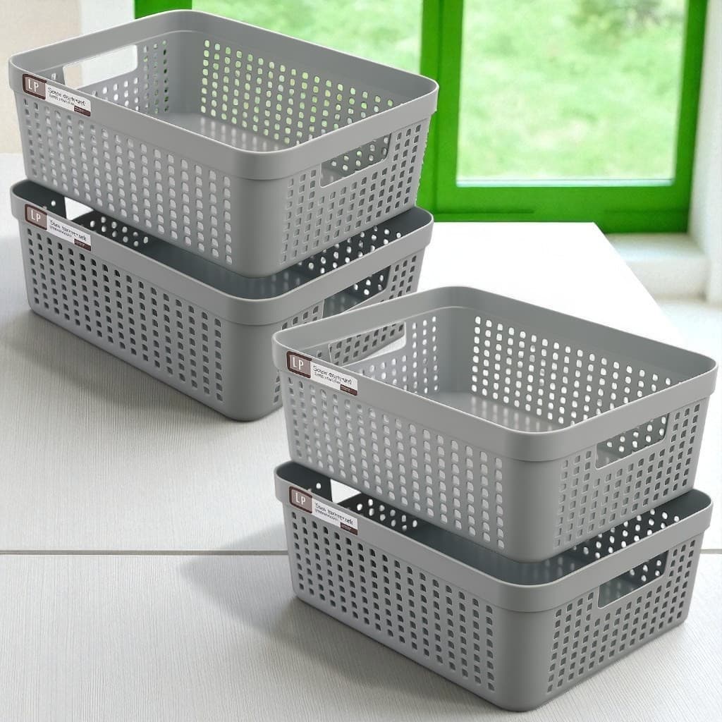 Kit 4 Cestos Organizadores Multiuso 11 Litros – Plástico Resistente – Armário, Cozinha e Escritório