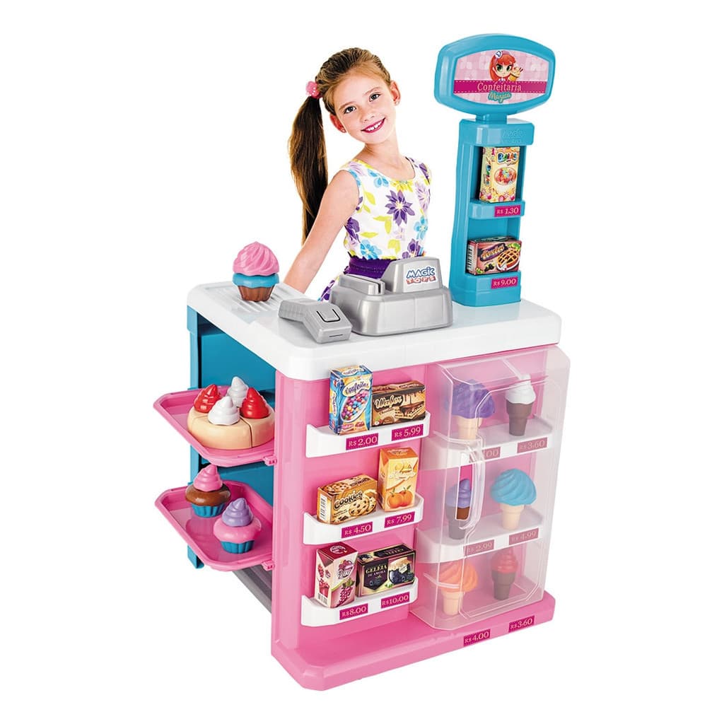 Mercadinho Infantil Confeitaria Meninas Com Caixa Som E Luz Cor Rosa