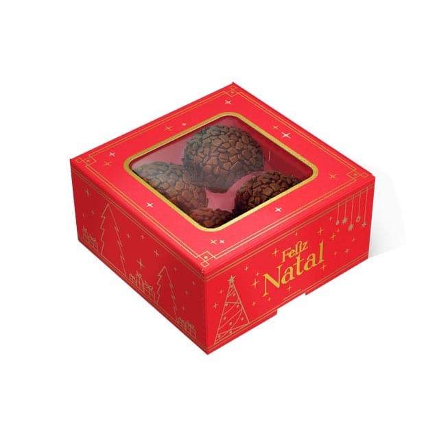 Kit 10 Caixa Papel Natal com Visor para 4 Doces, Bombons, Brownies, brigadeiros e Lembrancinhas