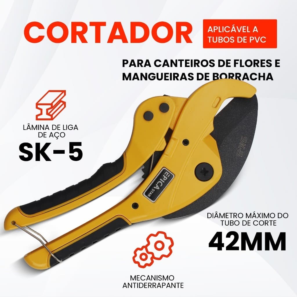 Cortador de Tubos EPICA STAR - Aço SK5, Corte Preciso até 42mm, Ideal para PVC, PPR e Mangueiras