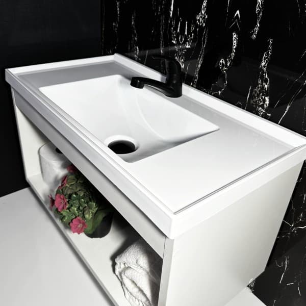 Gabinete Banheiro com Pia Branca 60cm Lavatório/ Armário de Banheiro