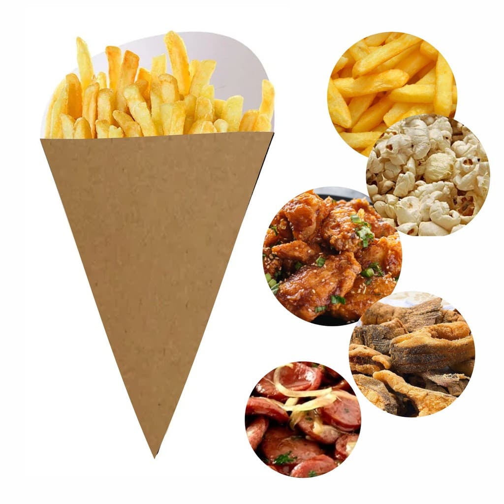 Caixa Embalagem Cone Kraft Batata Sassami Porção Peixe 50uni