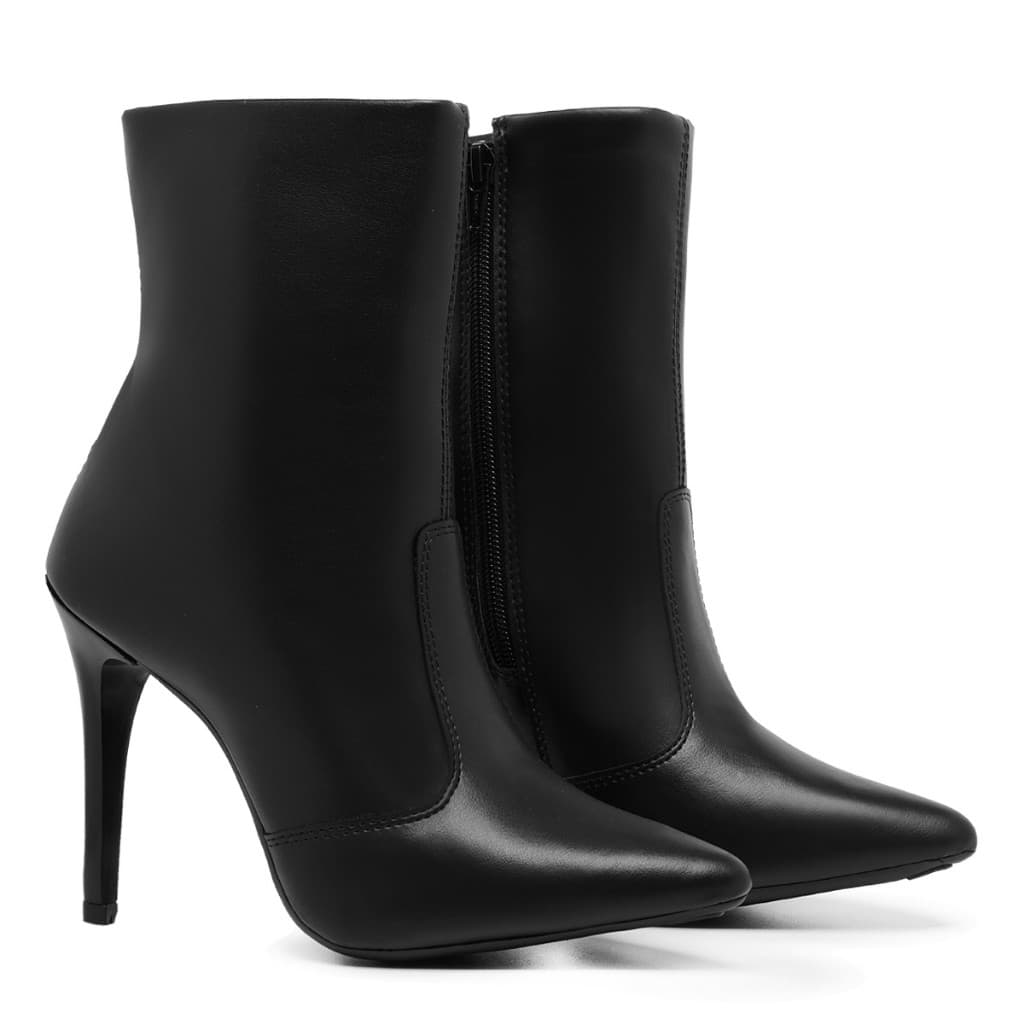 Coturno Bota Feminina Couro Ecologico Salto Alto Fino Cano Curto Blogueira Promoção