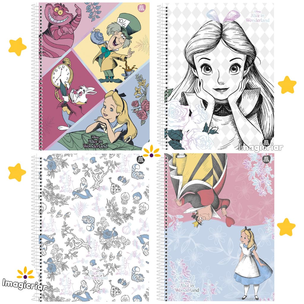 Caderno Universitário Alice no País das Maravilhas Animativa - 1 ou 10 Matérias