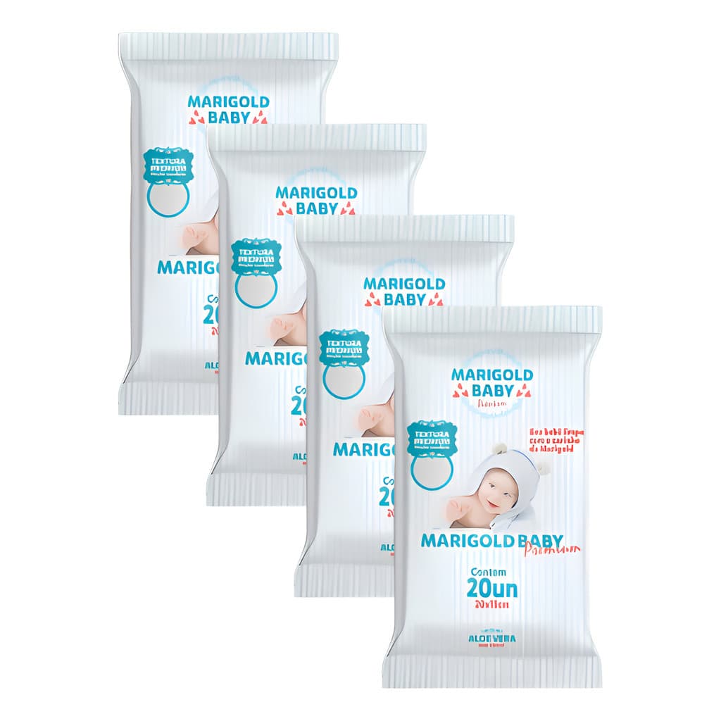 Kit 4 Lenços Umedecidos Marigold Pocket - 80un - Compacto Bolsa Passeio