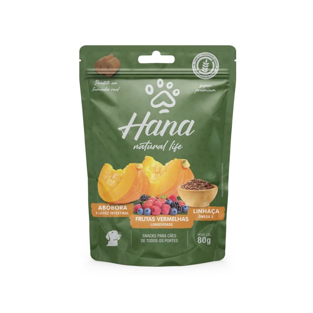 Snack Hana Natural Life Abóbora, Frutas Vermelhas e Linhaça para Cães 80g