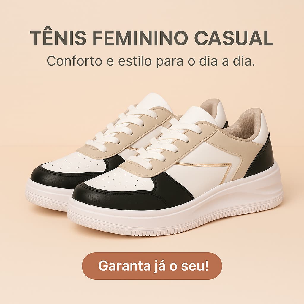 Tênis Casual Feminino Estiloso Elegante Dia a Dia Minimalista - Promoção Envio Imediato