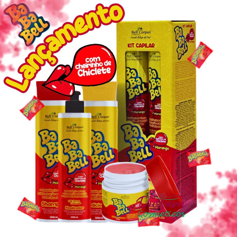 Kit Capilar BabaBell (Chiclete MORANGO) Bell Corpus - Com 4 Itens