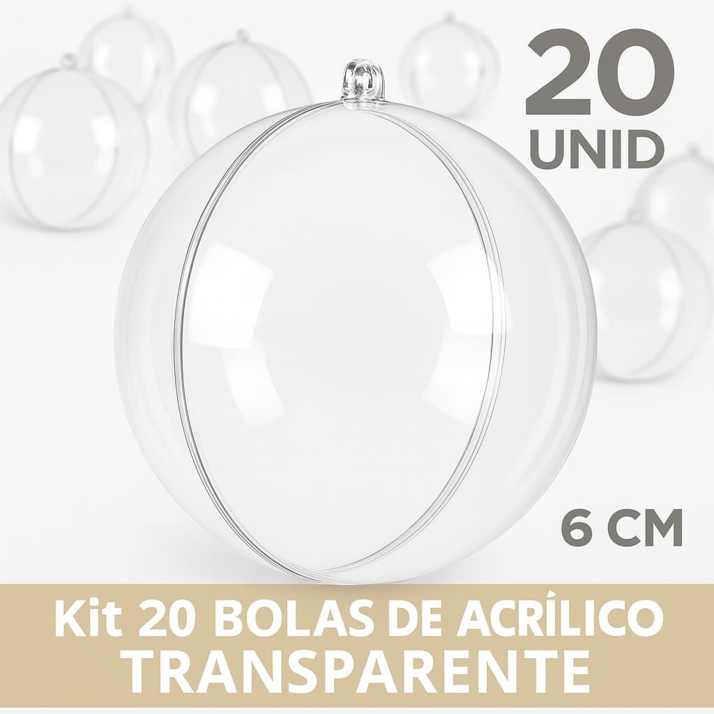 KIT 20 Bolas de Acrílico Transparente 6cm Abertura Fácil Esfera Natal Decoração Artesanato Foto