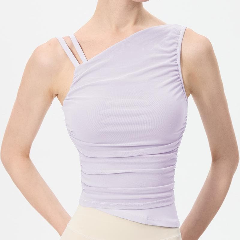 Y com almofada no peito colete de Yoga feminino exercício de Fitness Irregular ombro inclinado moda costura gaze sem man