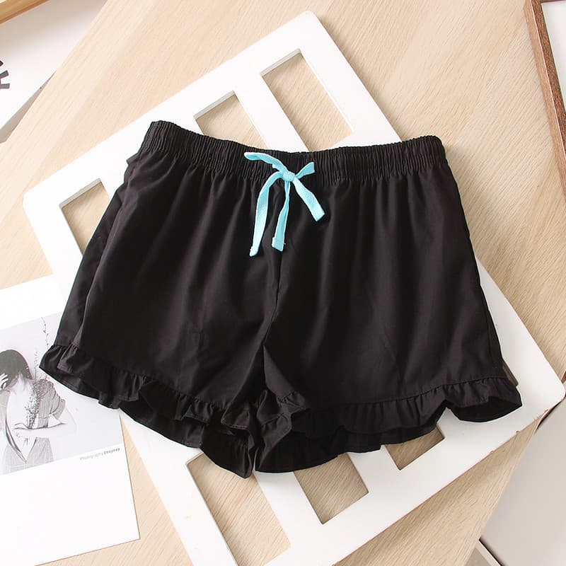 Enviar embalagem K Yuan!Casual contraste cor cordão cintura elástica fungo borda Bud calças preto Shorts feminino mais m