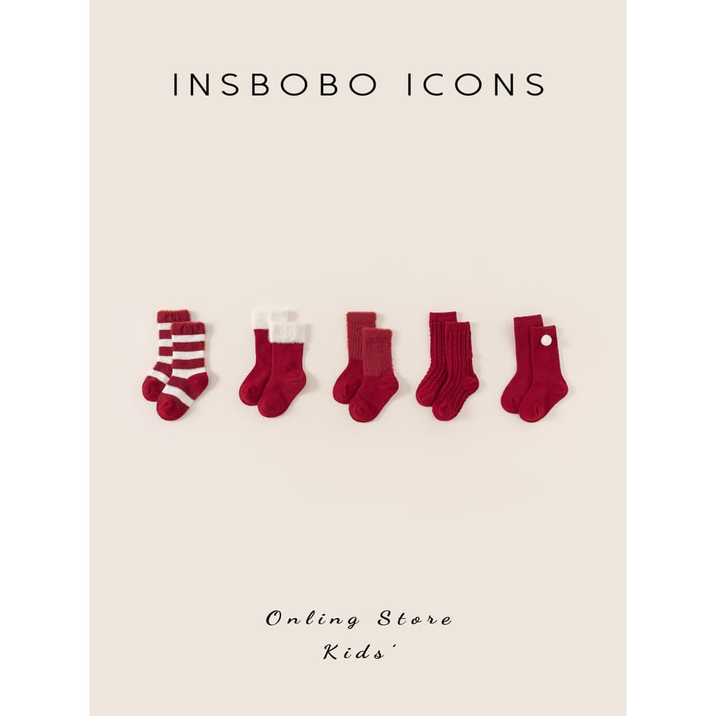 INSbobo meias para meninas 2025 inverno novo estilo infantil moda meias cano médio bebê menina ano novo engrossado outon