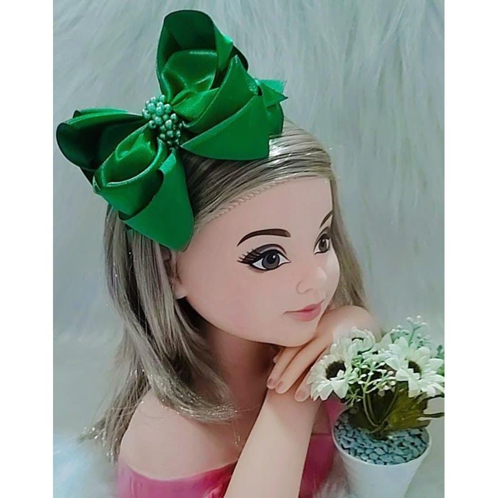 Tiara Elegante Belli Verde Bandeira Laço Miolo de Perolas