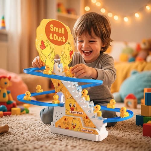 Brinquedo Pista Pato Patinho Musical Escorregador Escada Luz Amarelo