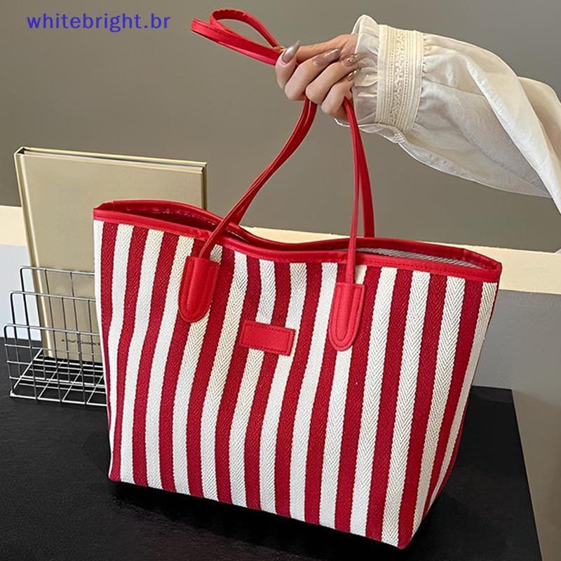 Bolsa Casual Listrada De Grande Capacidade , Primavera E Verão , Nova Versátil , Estilo Estrangeiro , De Ombro Para Axil