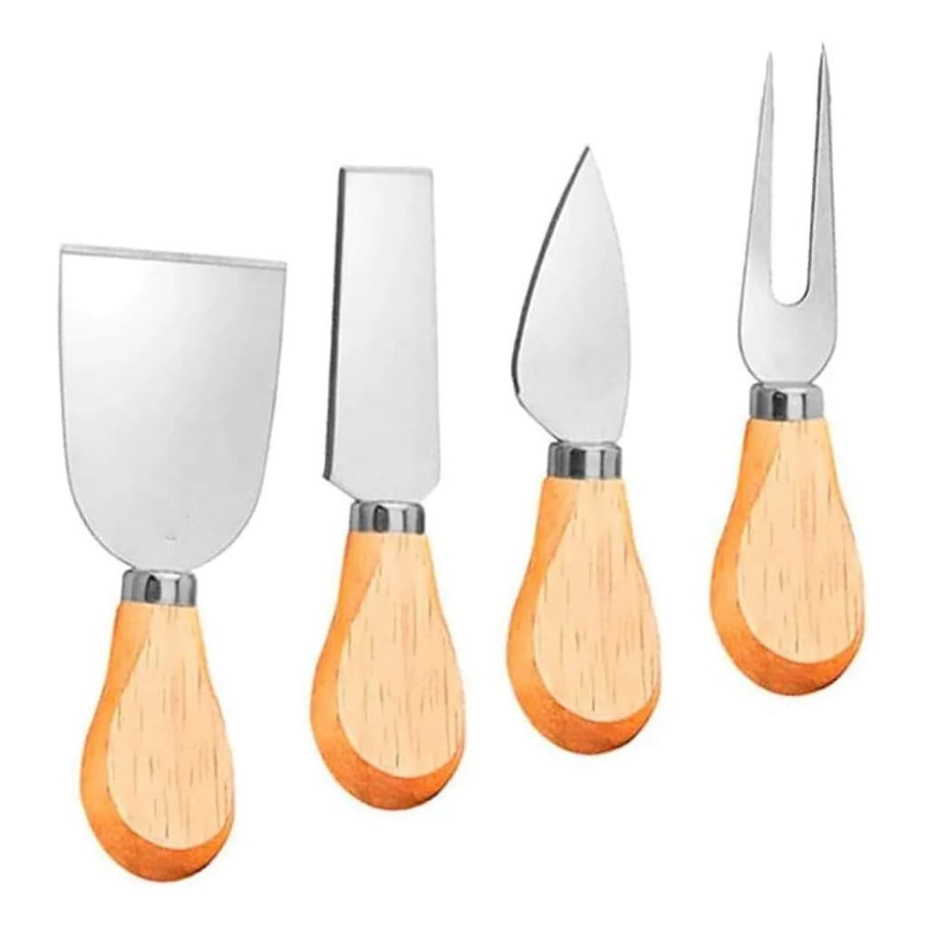 Jogo Para Cortar Queijo 4 Pçs Inox Kit Facas Espátula