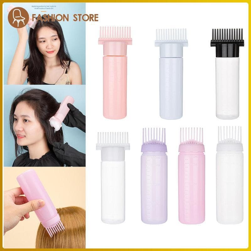 [Wishshopeelq] Frasco De Escova Aplicador De Tintura De Cabelo Com Pente De Raiz Escala De Medição Aperto Recarregável P