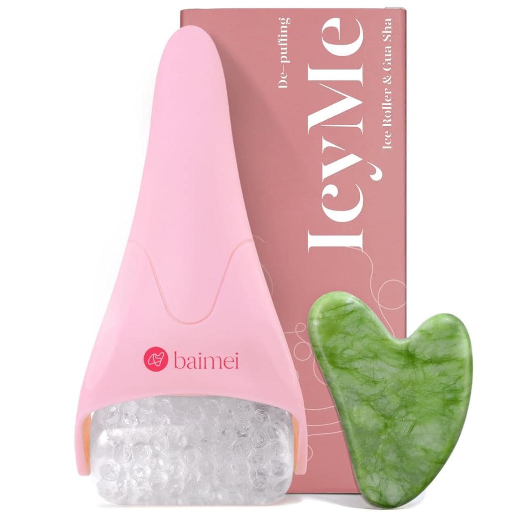 BAIMEI IcyMe Rolo de Gelo para o Rosto e Conjunto de Ferramentas Faciais Gua Sha, Rolo de Gelo para o Rosto Reduz o Inch