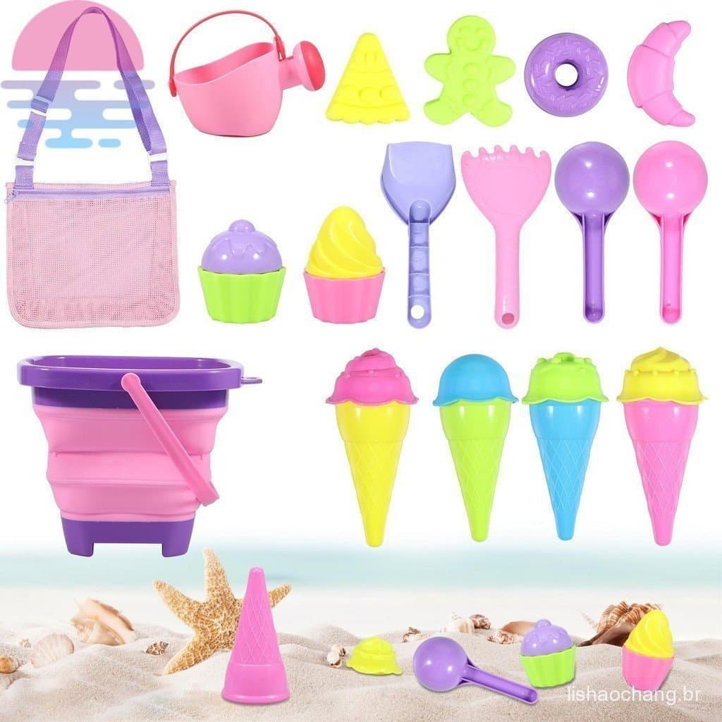 Crianças Praia Areia Brinquedo Conjunto Dobrável Baldes De Silicone Com Saco De Malha Portátil Viagem Brinquedos SHOPSKC