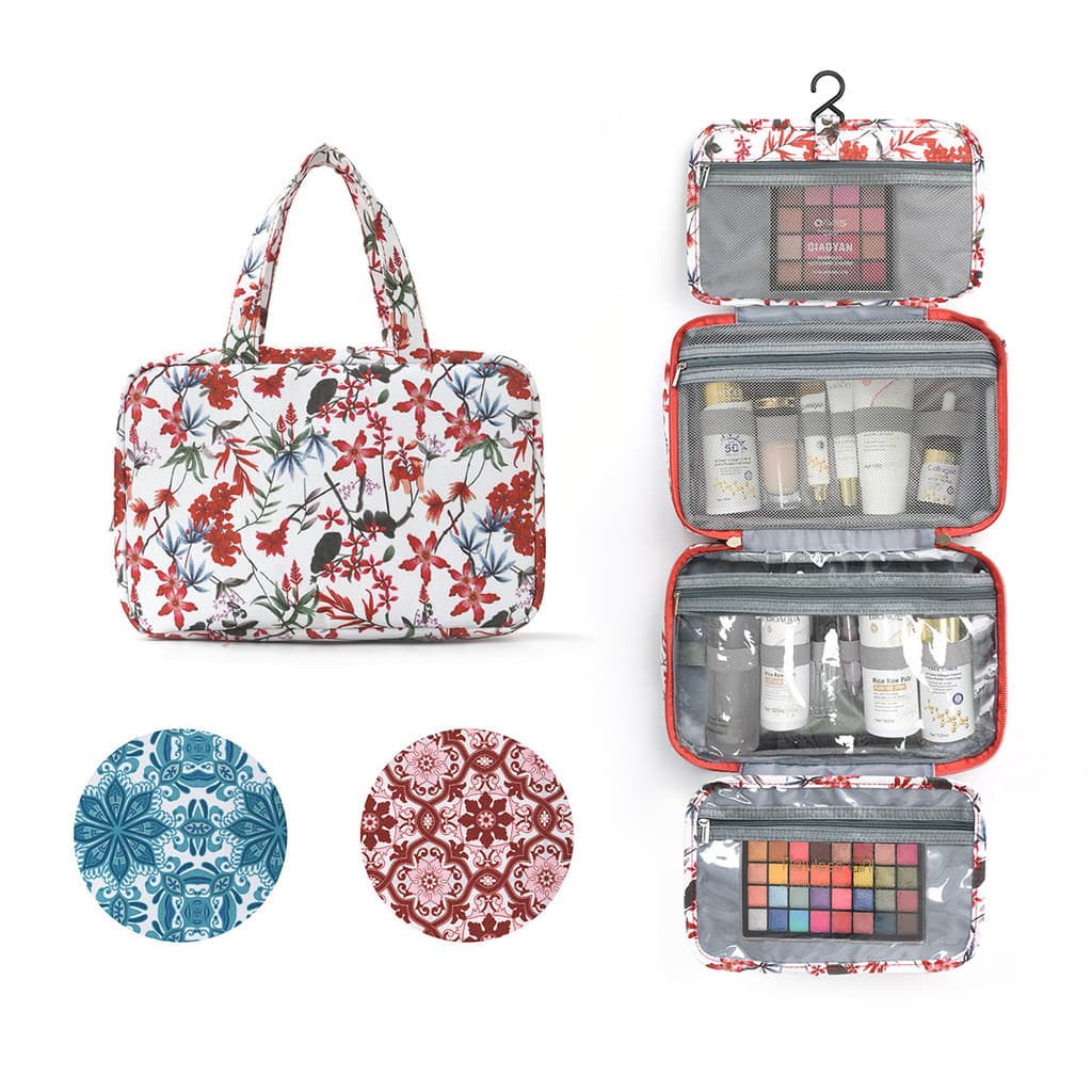 Bolsa de armazenamento Floral transfronteiriça de quatro dobras, bolsa de higiene pessoal de grande capacidade de alto v