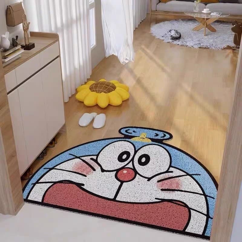 Doraemon círculo de seda tapete doméstico Foyer tapete entrada dos desenhos animados Anti-deslizamento tapete porta entr