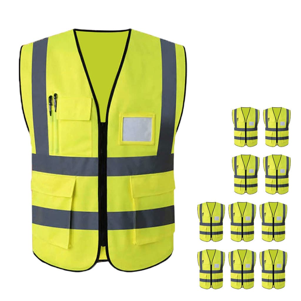 Colete Refletivo Kit 10 Uni Faixa Sinalizador Segurança Trabalho EPI Fluorescente Obra Bolso Proteçao Fiscal Guarda