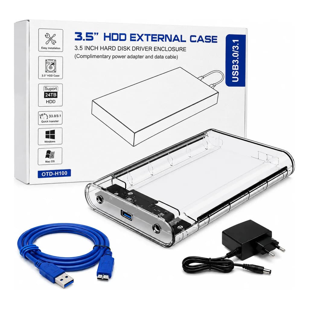 Case Externo Para Hd Sata Iii 3.5 Externo Usb 3.0 Sata Com Fonte Até 24tb Para Pc Computador