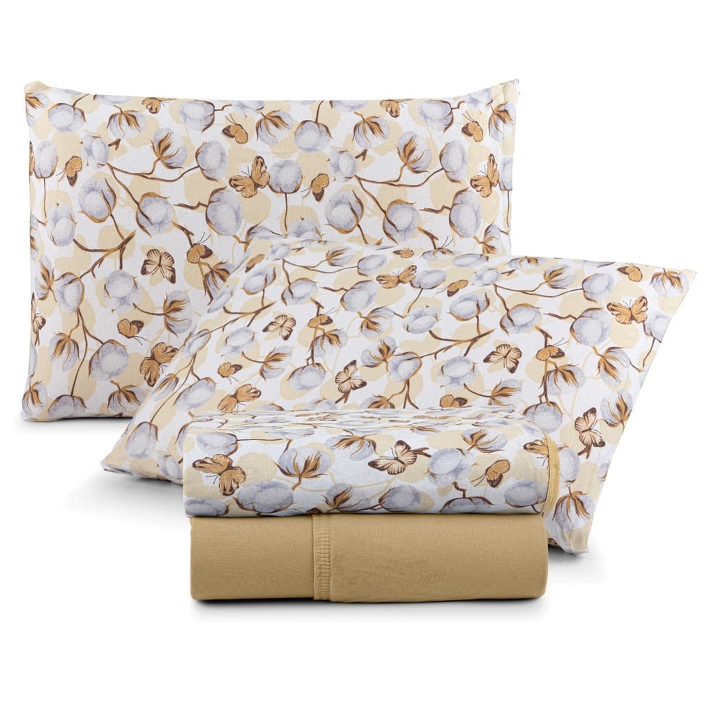 Jogo de Lençol 4 Peças Estampado 100% Algodão Kit de Cama Solteiro Casal Queen e King