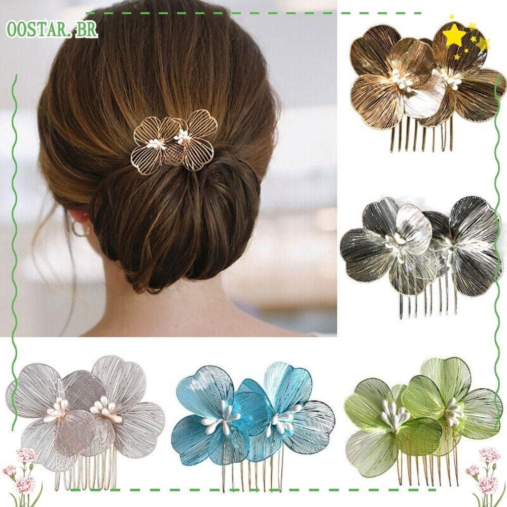 OOSTAR Pente De Cabelo Floral , Noiva De Cor Sólida Liga , Acessórios De Moda Grampo Barroco Oco