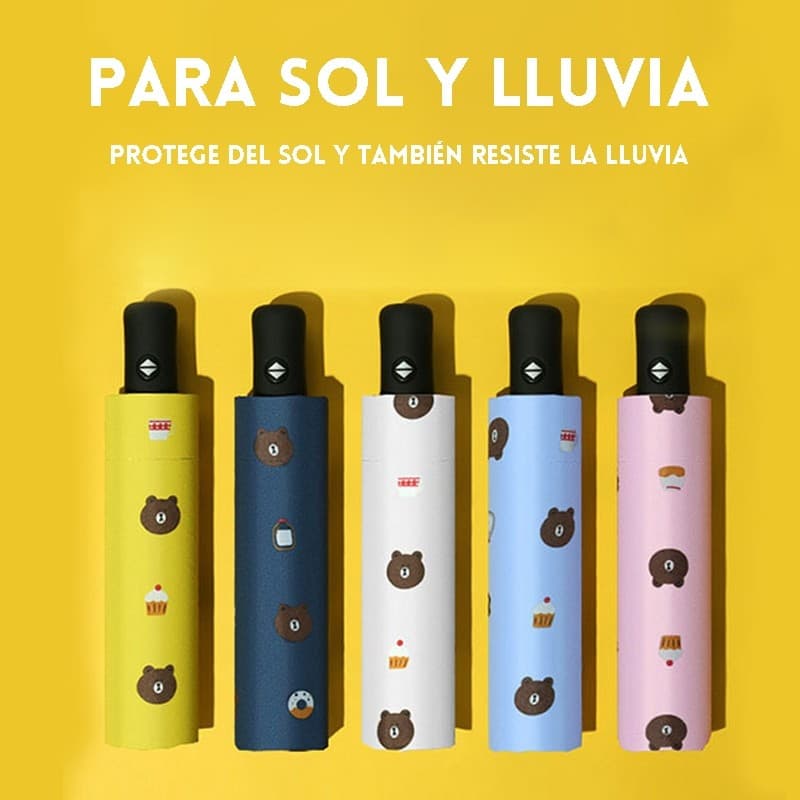 New Automatic Umbrella High Rain Resistance and Strong Wind with UV Protection Cartoon Bear Portable Parasol