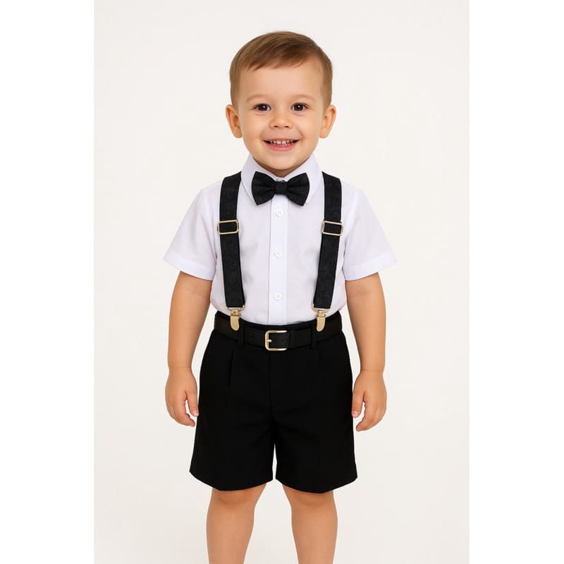 Conjunto infantil social menino suspensório gravata borboleta cinto preto 1 ao 3 festa bebê 5 peças