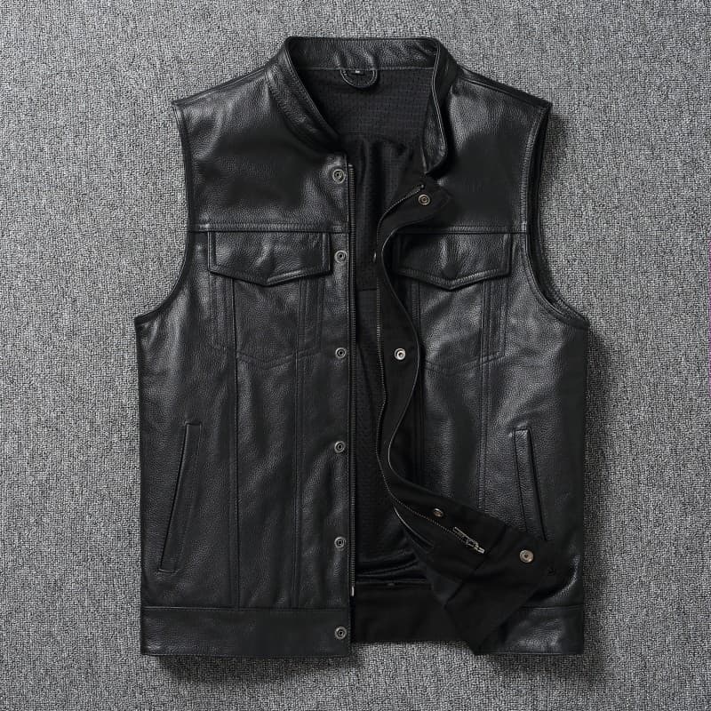 Son of Chaos Colete de couro puro para motocicleta Harley Colete de couro genuíno masculino para ciclismo Colete de cour