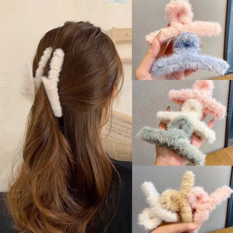 GUOJH Outono Inverno Peludo Agarrar Clipe Costas Cabeça Placa Cabelo Clipe Cabeleireiro Elegante Temperamento Francês Tu