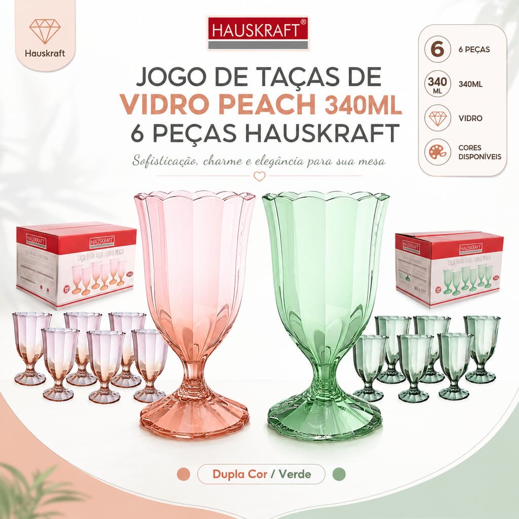 Jogo De Taças De Vidro 6 Peças 340ml Peach Hauskraft