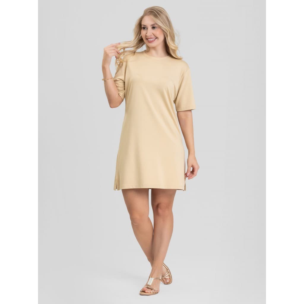 Vestido Casual Feminino Curto De Molecotton De Viscose Cecília Elegante Moda Gringa Liso Verão Solto