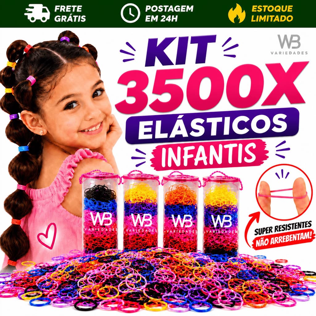Kit 3500 Unidades Elástico de Silicone Infantil Para Cabelo Colorido Em Tubo Pronta Entrega