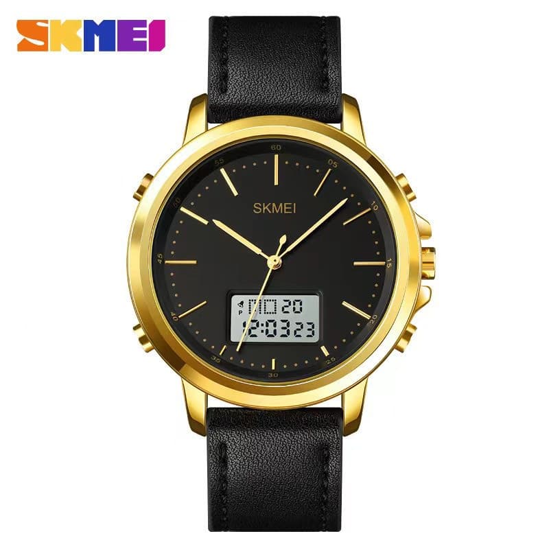 SKMEI 1652 Relógio De Pulso Digital Masculino Chrono Alarm Com Pulseira De Couro À Prova D'água reloj hombre Dual Displa