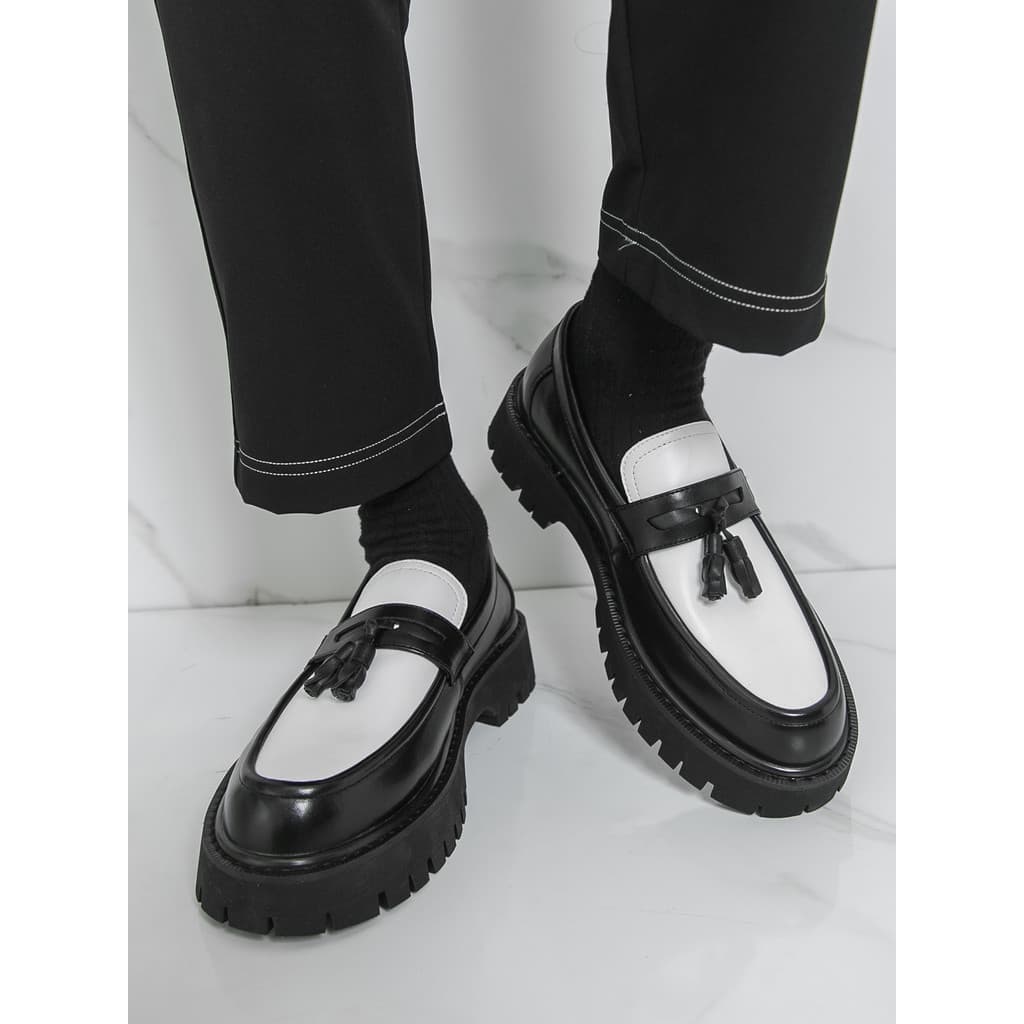 Estilo britânico masculino preto branco cor combinando sapatos de couro cabeleireiro juventude preguiçoso capa pé sola g