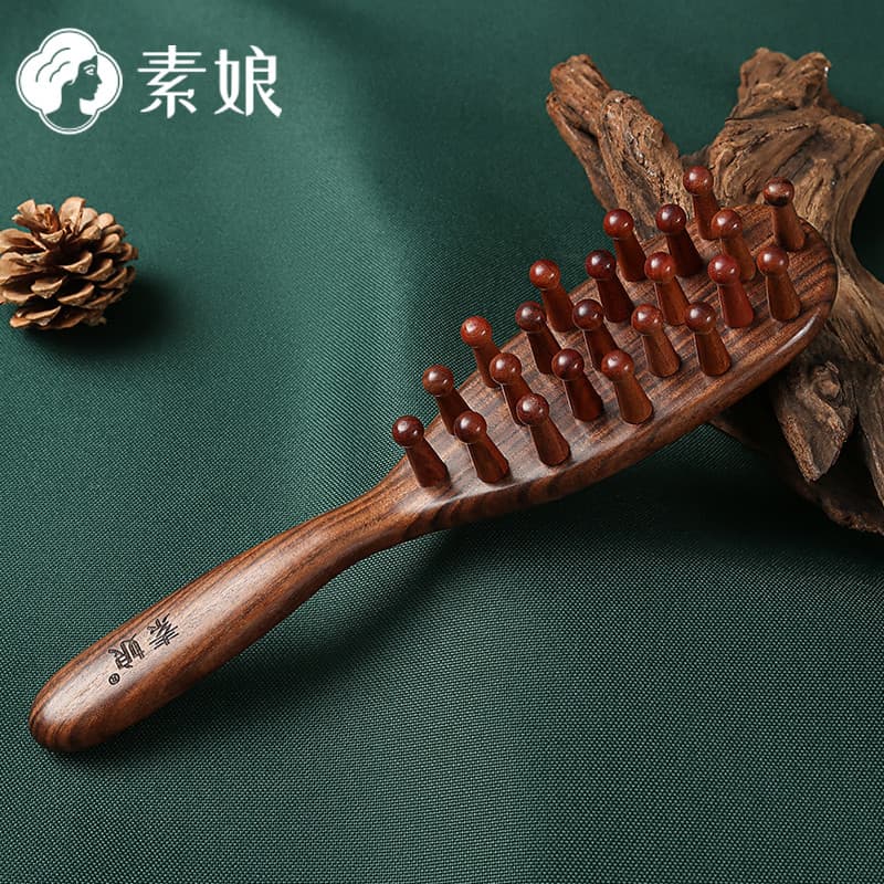 Suniang sândalo couro cabeludo massagem pente cabeça meridiano pente tendão terapia de cabelo saudável Anti-estático sen